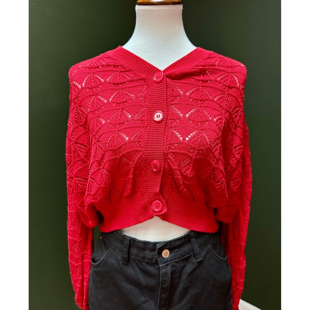 Dokotoo Red Crochet Knit Open Weave Cropped Sweater Women's XL